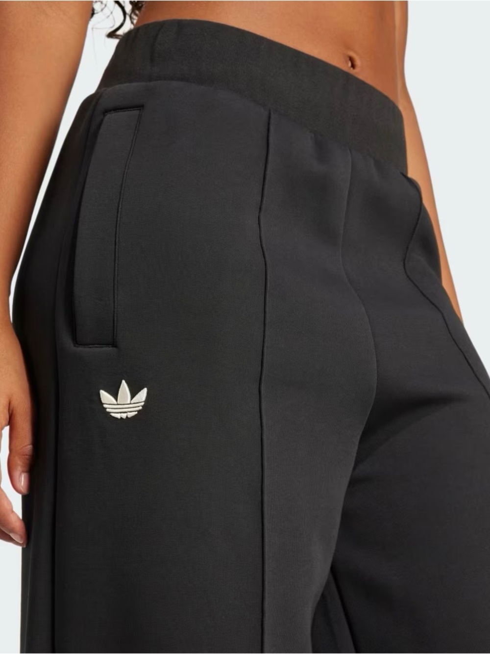 Adidas Black Wide-Leg Track Pants with Contrast Hem Stripes - Picture 6 of 9